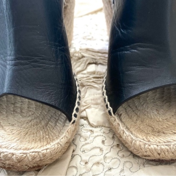 CELINE Black Leather Espadrilles Peep Toe Rope Wedges Size 7 / 37 - Picture 3 of 8
